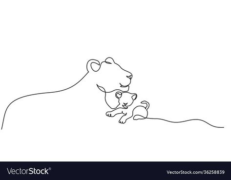 Lion And Baby Tattoo, Lioness Cub Tattoo, One Line Lion Tattoo, Line Lion Tattoo, Tiny Lion Tattoo, Baby Lion Tattoo, Kenya Tattoo, Tattoo Mama E Hija, Little Lion Tattoo