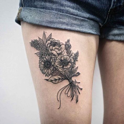 Bunch of Flowers Tattoo Floral Bouquet Tattoo Thigh, Thigh Bouquet Tattoo, Floral Bunch Tattoo, Flower Bouquet Tattoo Thigh, Bouquet Tattoo Thigh, Flower Bunch Tattoo, Bunch Of Flowers Tattoo, Bouquet Tattoos, Bouquet Of Flowers Tattoo