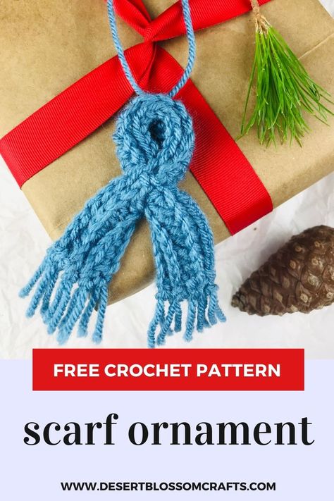 mini crochet scarf Crochet Project Patterns, Keyhole Scarf Crochet Pattern, Keyhole Scarf, Crochet Christmas Ornaments Free, Mini Scarf, Crochet Holiday, Mini Christmas Ornaments, Crochet Ornament Patterns, Easter Crochet Patterns