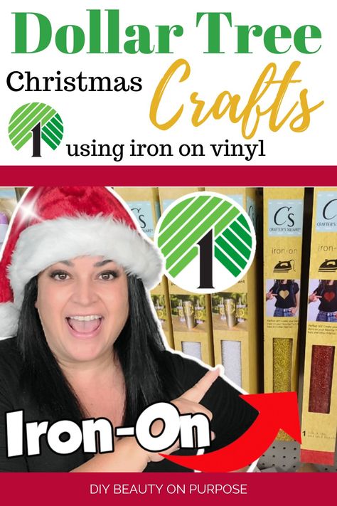 Christmas Crafts Using DOLLAR TREE Iron on vinyl Dollar Tree Vinyl, Dollar Tree Cricut, Diy Christmas Door, Dollar Tree Hacks, Dollar Tree Christmas, Diy Home Decor Ideas, Xmas Shirts, Vinyl Paper, Diy Crafts For Home Decor