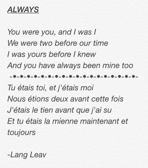 My favorite poem in English and French. It's so cute! :) Poem In French, Romantic Phrases In French, French Love Poems Translated, French Phrases Love, Poems In French And English, French Quotes About Love Feelings, Love Quote In French, French Words For Love, Love Phrases In French