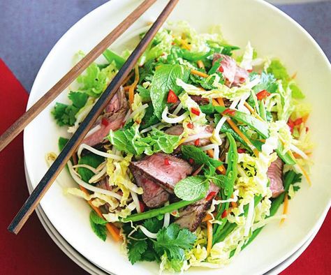 A herby and crunchy Asian salad with tender beef - a real summer delight. Angus Beef Recipes, Crunchy Asian Salad, Meat Delivery, Quick Salads, Asian Salad, Beef Sirloin, Napa Cabbage, Angus Beef, Asian Inspired Recipes