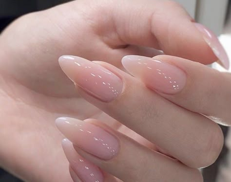 Pink Clear Nails, Long Almond Nails, Clear Acrylic Nails, Long Almond, Glitter Nails Acrylic, Pink Gel Nails, Casual Nails, Blush Nails, Pretty Gel Nails