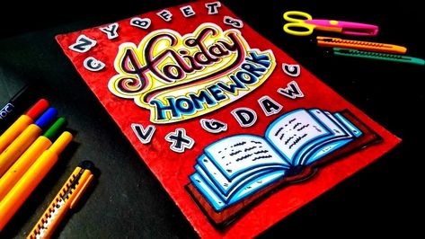 Holiday Homework Cover Page Design, Holiday Homework Ideas, Holiday Homework Cover Page, Homework Cover Page, Cover Page Design, File Decoration, Homework Ideas, Holiday Homework, Acrylic Ideas