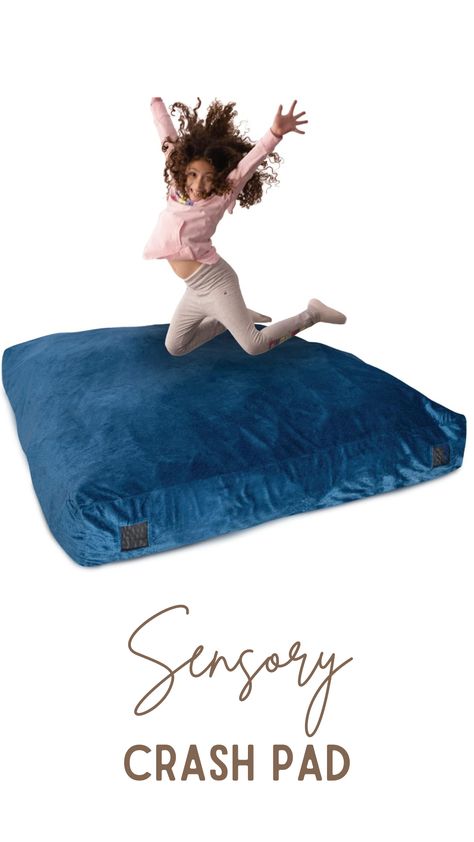 The crash pad can be used as a soft landing zone for kids who crave sensory input, or as a giant bean bag for reading and relaxing, providing safe sensory stimulation. The outer velour cover is removable and washable for easy care. The inner cover wipes clean and comes with a zipper lock so that the foam won’t pop out during use. #sensory #sensoryprocessing #crashpad #SPD #ad Foam Blocks For Kids, Giant Bean Bag, Landing Zone, Blocks For Kids, Infant Sensory Activities, Sensory Input, Sensory Wall, Sensory Bag, Shared Kids Room