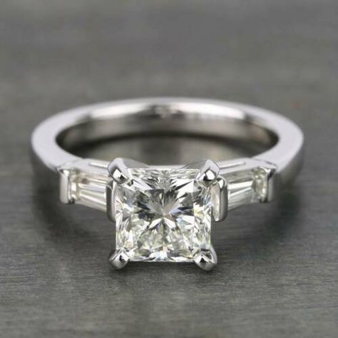 2.05 CT Princess Moissanite & Side Baguette Solid 14K White Gold Engagement Ring | eBay Baguettes Engagement Ring, 3 Carat Engagement Ring, Custom Diamond Engagement Rings, Princess Cut Ring, Princess Diamond Ring, Baguette Engagement Ring, Princess Cut Moissanite, Moissanite Engagement Ring Solitaire, Celebrity Engagement Rings