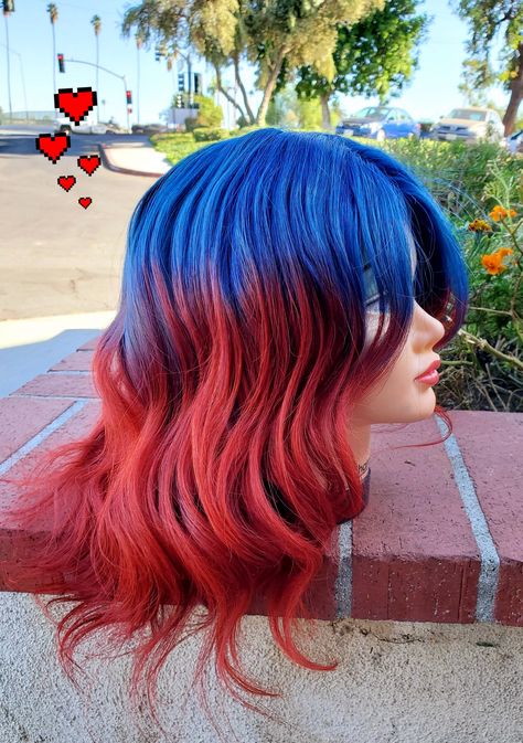 Pravana Colored Hair Blue Hair With Red Tips, Blue To Red Hair, Red And Blue Hair Ideas, Red Blue Hair, Patriotic Hairstyles, Red And Blue Hair, Scarlett Hair, Blue And Red Hair, Red Hair Tips