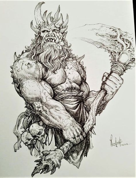 Orc Drawing, Pen Art Drawings, Sketches Of People, Mandala Art Lesson, Artist Sketchbook, Creature Drawings, Mythical Creatures Art, Monster Design, Fantasy Concept Art