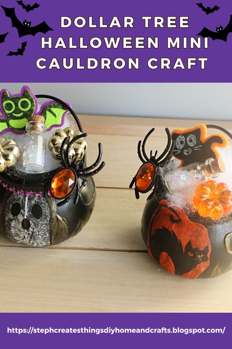 "Hello and welcome! I'm excited that you're here. Today, we will make a quick craft using mini cauldrons from Dollar Tree. It's a fun and hands-on project, perfect for solo or family crafting. This decoration is an adorable addition to a Halloween-themed tiered tray design. Some of the materials listed are optional. This is a great way to get creative and create a design that is uniquely yours. If you are ready, I would love for you to join me in this simple DIY craft project." Cauldron Craft, Mini Cauldron, Kids Fathers Day Crafts, Dollar Tree Halloween, Edible Crafts, Valentine's Day Crafts For Kids, Halloween Supplies, Diy Baby Clothes, Popular Crafts