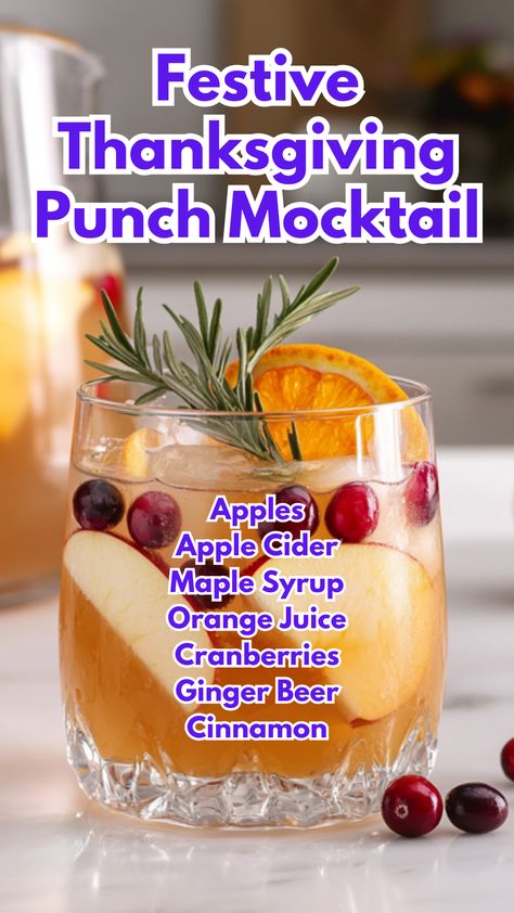 Festive Thanksgiving Punch Mocktail Thanksgiving Mocktails, Divination Tea, Punch Mocktail, Cranberry Mocktail, Thanksgiving Punch, Thanksgiving Drinks, Thanksgiving Cocktails, Drink Recipes Nonalcoholic, Happy Hour Cocktails