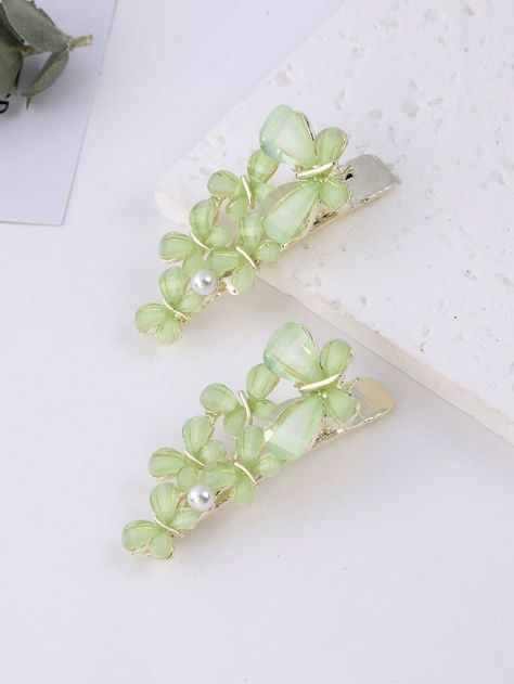 Mint Green  Collar  Zinc Alloy   Embellished   Women Accessories Enhypen Hogwarts, Aisha Aesthetic, Green Hair Accessories, Side Hair Clip, Micro Pig, Era Outfits, Hair Accessories Green, Bill Design, Jeweled Hair Accessories