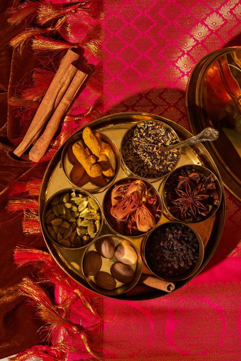 My own little masala dabba with all the little spices! Warm wintery spices for the season... :D #foodphotography #brass #props #foodphotoprops #masaladabba #spices #cinnamon #indianspices #productphotography #lifestylephotography #foodstyling #commercialphotography Indian Spices Photography, Masala Photography, Tikki Masala, Punjabi Samosa, Masala Corn, Masala Aloo, Indian Spice Box, Vegetable Masala, Masala Kitchen