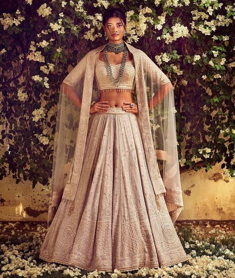 This regal chikankari kalidar lehenga in a structured silhouette paired with a subtle tone hand-embroidered blouse and sheer dupatta by Tarun tahiliani makes up for quite a stylish choice for a reception day look. #shaadisaga  #bridalinspo #bridalinspiration #wedding #celebrityoutfit #bride #mehendioutfit #mehndioutfit #bridegoals #celebritywedding #bridalgoals #weddinginspo #weddinginspiration Lehenga Half Saree, Chikankari Lehenga, Bridal Lehenga Designs, Bridal Dupatta, Nikkah Dress, Lehnga Dress, Designer Bridal Lehenga, Indian Lehenga, Indian Bridal Outfits