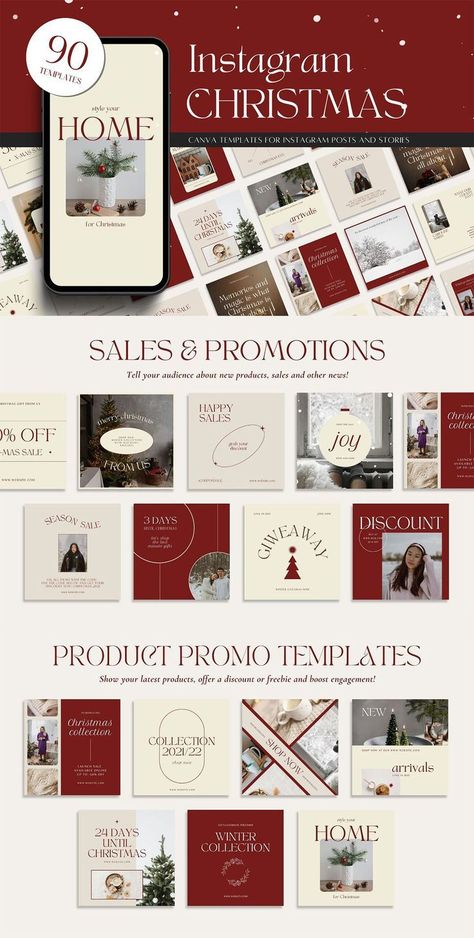 Instagram Christmas Templates CANVA Christmas Post For Instagram, Christmas Instagram Feed Design, Social Media Giveaway Post Design, Christmas Social Media Posts Ideas, Instagram Christmas Post, Christmas Calendar Design, Christmas Instagram Templates, Christmas Instagram Post Ideas, Christmas Digital Products