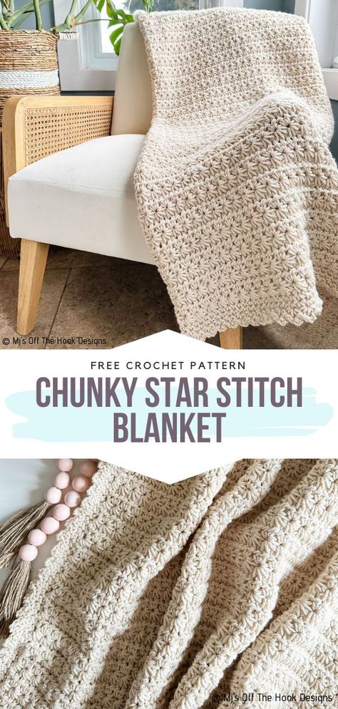 Chunky Crochet Blanket with Star Stitch Pattern Cool Crochet Blanket, Star Stitch Blanket, Chunky Baby Blanket Crochet Pattern, Cozy Crochet Blanket, Chunky Yarn Crochet Pattern, Chunky Crochet Throw, Chunky Blanket Pattern, Chunky Yarn Blanket, Chunky Yarn Crochet