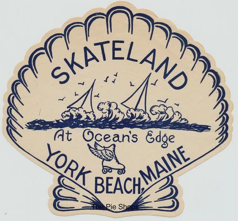 Retro Logo Design Vintage Labels, Vintage Roller Skating, York Beach Maine, Antique Logo, Salmon Dip, Vintage Coastal, Merch Ideas, Vintage Packaging, Jewellery Inspiration