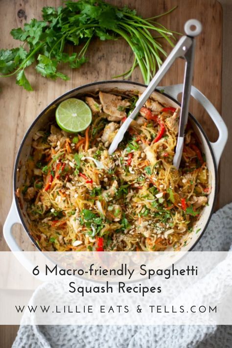 Enjoy these yummy, macro-friendly recipes that are already loaded into MyFitnessPal, Lose It, and Macros First for you! Lillieeatsandtells.com Recipes For Macro Counting, Macro Eating Out, Macro Friendly Chicken Spaghetti, Macro Friendly Eating Out, Spaghetti Squash Macro Friendly, Macro Friendly Recipes, Spaghetti Squash Recipes, Spaghetti Squash, Squash Recipes