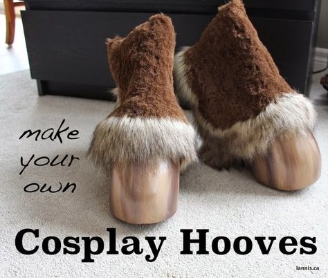 Hooves Tutorial | Chez Lannis [Once upon a time there was a female Trolloc named Nargella... and these were her hooves...] Satyr Legs Diy, Diy Hooves Shoes, Krampus Costume Female, Faun Cosplay Female, Goat Tail Cosplay, Diy Satyr Legs Faun Costume, Female Krampus Cosplay, Saytr Cosplay Diy, Diy Hooves