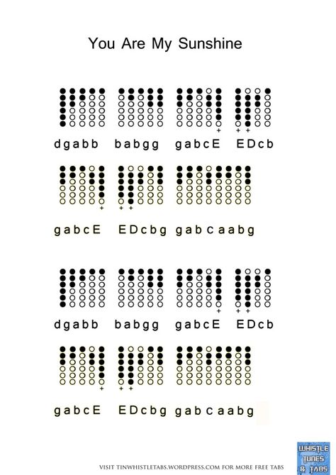You Are My Sunshine Flute Sheet Music, Easy Tin Whistle Songs, Songs On Recorder, Tin Whistle Tabs Songs Easy, Recorder Notes Songs, Tin Whistle Notes, Songs To Play On Flute, Tin Whistle Songs, Tin Whistle Tabs Songs