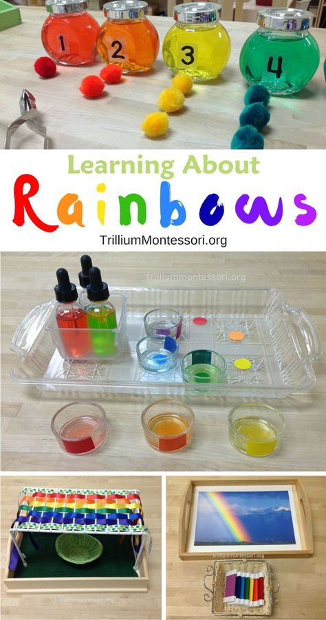 Learning about Rainbows in our Montessori Preschool Classroom Weather Montessori, Montessori Preschool Classroom, Kindergarten Montessori, Montessori Science, Rainbow Activities, Montessori Lessons, Family Day Care, March Activities, Montessori Room