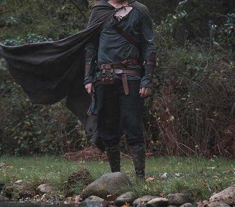 Mens Ranger Costume, Fantasy Forest Outfit Male, Ren Fair Male Outfit, Medieval Mens Clothing Aesthetic, Adventurer Outfit Male, Ranger Outfits Male, Ren Allsbrook, Fantasy Adventurer Outfit Male, Elf Outfit Male