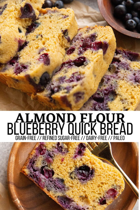 gluten-free blueberry bread Keto Blueberry Bread With Almond Flour, Paleo Blueberry Bread, Gf Blueberry Bread, Blueberry Almond Flour Recipes, Almond Flour Quick Bread, Paleo Blueberry Recipes, Almond Flour Breakfast Recipes, Almond Flour Blueberry Bread, Healthy Almond Flour Recipes