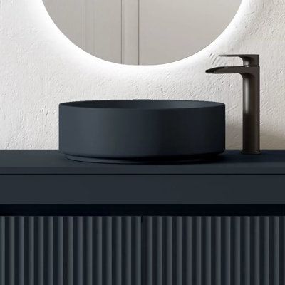 The Lucena Vessel Sink is a sink with great versatility. Its wide range of colors will allow you to combine it with any type of furniture or space. Sink Finish: Navy | Lucena Bath 16" Resin / Solid Surface Circular Vessel Bathroom Sink | 4.6 H x 16 W x 16 D in | Wayfair Black Vessel Sink Bathroom, Modern Wardrobe Ideas, Modern Wooden Ceiling Design, Modern Wooden Ceiling, Bathrooms 2024, Modern Sinks, Black Bathroom Sink, Wooden Ceiling Design, Vessel Sink Vanity