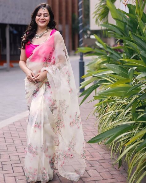 Light Cream Colour Soft Organza Hand Work Saree WITH UN-STITCHED BLOUSE - Teeya Creation - 4275497 Designer Sadi, Stylish Jeans Top, Priyal Gor, Hand Work Saree, Luxury Hotel Bedroom, Modern Bungalow Exterior, Aries Zodiac Facts, Ballroom Costumes, Sarees South Indian