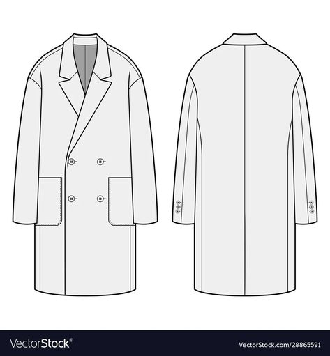 Coat Technical Drawing, Coat Flat Sketch, Men's Lab Coat, Fashion Design Inspiration Board, Clothing Templates, Flat Drawings, Mens Overcoat, Flat Sketches, Trench Coat Men