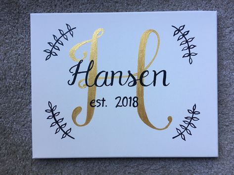 Wedding Canvas. Family last name painting. #wedding #diy #canvas #painting Last Name Canvas Painting, Wedding Canvas Ideas Painting, Wedding Painting Gift Canvases, Diy Wedding Painting Canvas, Name Canvas Ideas, Last Name Painting On Canvas, Family Canvas Painting Ideas, Canvas Name Painting Ideas, Name Canvas Painting Diy