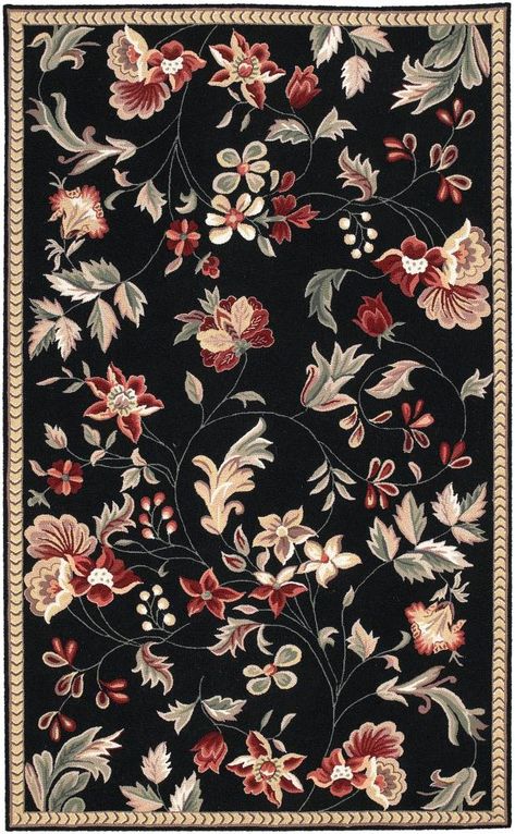 Flor Rug, Surya Rug, Orange Wood, Hooked Wool, Surya Rugs, Black Area Rugs, Pics Art, Floral Botanical, Floral Designs