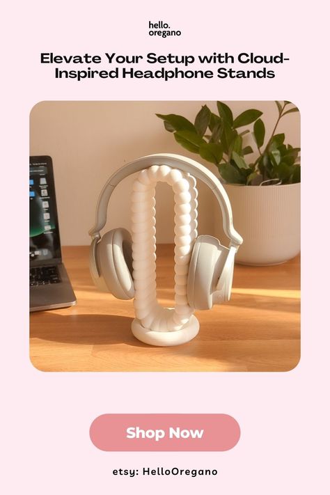 Introducing our cloud-inspired headphone stands – where functionality meets whimsical design. Transform your workspace into a dreamy haven while keeping your headphones organized and within reach. Discover the perfect blend of art and utility with our cloud headphone stands. Cute gaming accessories White and pink gaming decor Adorable headphone stands Cloud design gaming accessories Cute desk organization Charming gaming gear Creative desk aesthetics Gaming setup accents Headphone Stand Aesthetic, Cozy Desk Setup, Headphone Decoration, Cute Desk Organization, Cardboard Display Stand, Cute Gaming, Minimal Desk, Creative Desk, Printing Idea