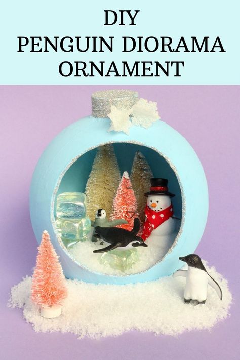 Add this adorable chilly scene to your Christmas decor this year! This DIY Christmas diorama is so easy to make and it's totally customizable, too! #diychristmasornaments #diychristmasdecorations Penguin Diorama, Christmas Diorama, Ornaments Homemade, Diy Pins, Peanut Butter Chocolate, Winter Diy, Easy Crafts For Kids, Candy Land, Shelf Ideas