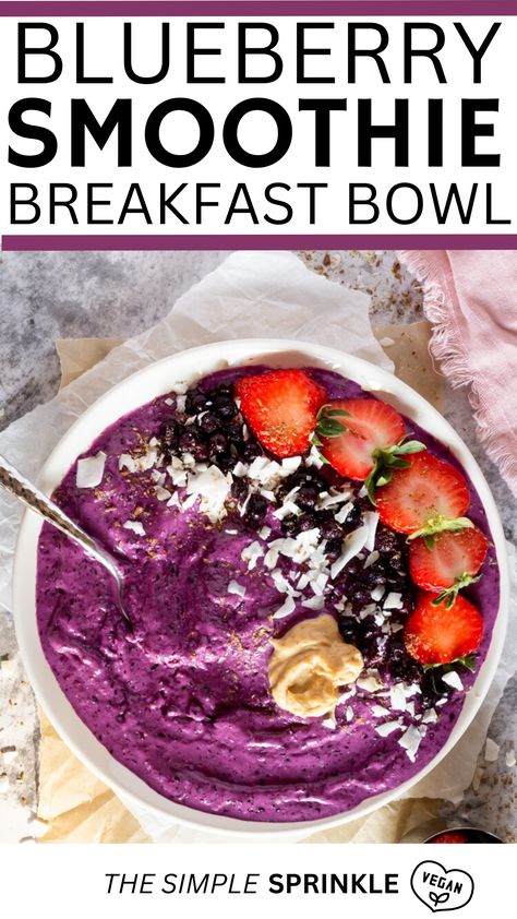 We love this blueberry smoothie bowl recipe because you can top it off with your favorite toppings such as crunchy granola, sprinkles of flax seed, or coconut shreds! It is a satisfying and nutritious breakfast that will leave you feeling nourished and ready to conquer the day. Blueberry Smoothie Bowl Recipe, Pb Smoothie, Blueberry Smoothie Bowl, High Glycemic Foods, Vegan Smoothie Bowl, Easy To Make Breakfast, Pumpkin Pie Smoothie, Blueberry Smoothie, Crunchy Granola