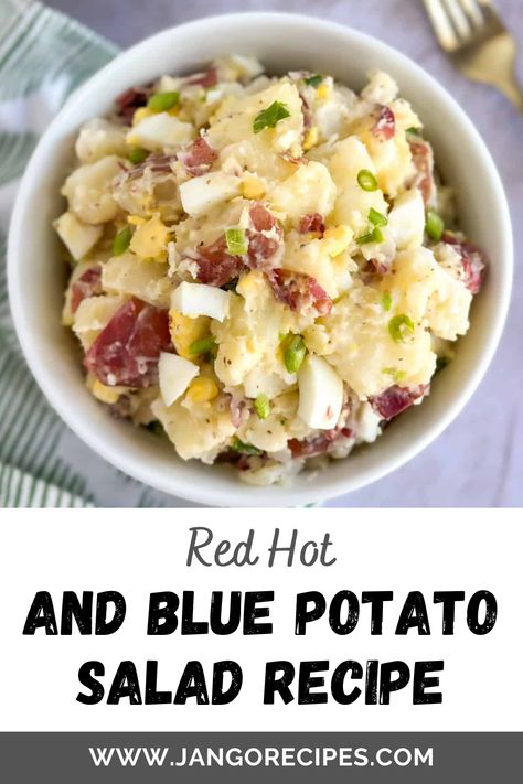 In this blog, I will share with you a red hot and blue potato salad recipe that is extremely delicious. #RedHotAndBluePotatoSaladRecipe #SaladRecipe Potato Salad Recipe Red Potatoes, Red Hot Blue Potato Salad, Potato Salad Using Red Potatoes, Red Hot And Blue Potato Salad, Red Potatoe Salad Recipe With Egg, Potato Salad Ree Drummond, Red Bliss Potatoes, Blue Potatoes, Instant Potatoes