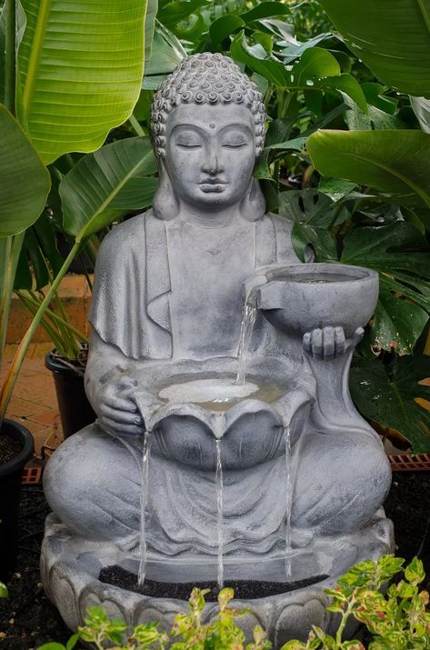 Patio Fountain, Water Sculpture, Buddha Garden, Zen Garden Design, Pond Water Features, Water Bodies, Water Features In The Garden, Koi Pond, Garden Features