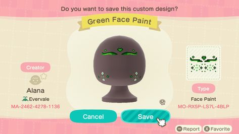 Green Face Paint, Acnh Clothes, Custom Makeup, Acnh Design, Acnh Codes, Wisteria, Face Painting, Animal Crossing, Face Paint