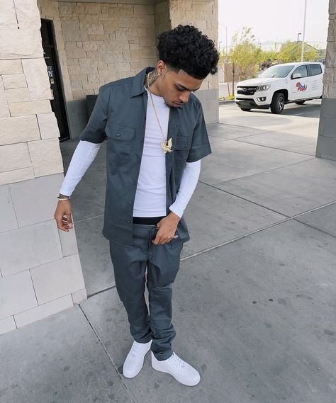 Dickies Outfits Men Street, White Forces Outfit, White Air Force 1 Outfit Men, Cholo Outfit, Lucus Coly, White Air Force 1 Outfit, Dickies Outfits Men, Hood Drip, Boys Dressing Style