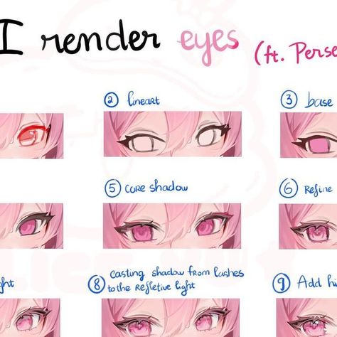 Alice Vu on Instagram: "How I render 🌸 eyes" How To Render Eyes, Eye Rendering, Eye Reference, Anime Eyes, It Cast, Hair, Anime, On Instagram, Quick Saves