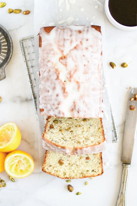 Lemon Pistachio Loaf Cake - Home Sweet Farm Home Pistachio Loaf Cake, Pistachio Loaf, Lemon Pistachio, Pistachio Recipes, Lemon Loaf Cake, Sourdough Loaf, Lemon Juicer, Lemon Loaf, Lemon Glaze