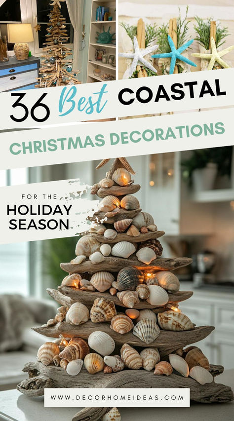 Transform your home into a beachy wonderland this holiday season with these stunning coastal Christmas decorations! From driftwood trees to starfish accents, bring the ocean’s charm to your holiday decor. 🌟 Tap to discover all 36 creative ideas! Beachy Christmas Decor Diy, Ocean Christmas Decor, Coastal Valentine Decor, Coastal Christmas Mantle, Beach House Christmas Decor, Coastal Christmas Tree Ideas, Coastal Christmas Decorations, Beachy Christmas Decor, Christmas Mantle Ideas