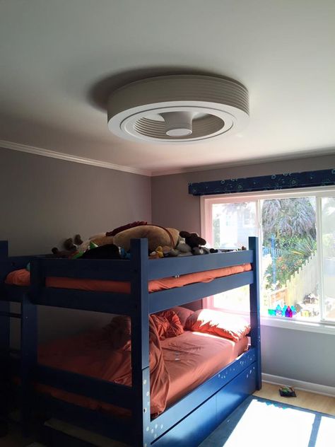 Bunkbeds? Low ceilings? No problem with a BLADELESS ceiling fan! See the innovation and shop many options ExhaleFans.com Ceiling Fan For Kids, Kids Room Ceiling, Trendy Bedroom Design, Bedroom Ceiling Fans, Low Ceiling Basement, Wireless Lighting, Ceiling Fan Makeover, Unique Ceiling Fans, Bladeless Ceiling Fan