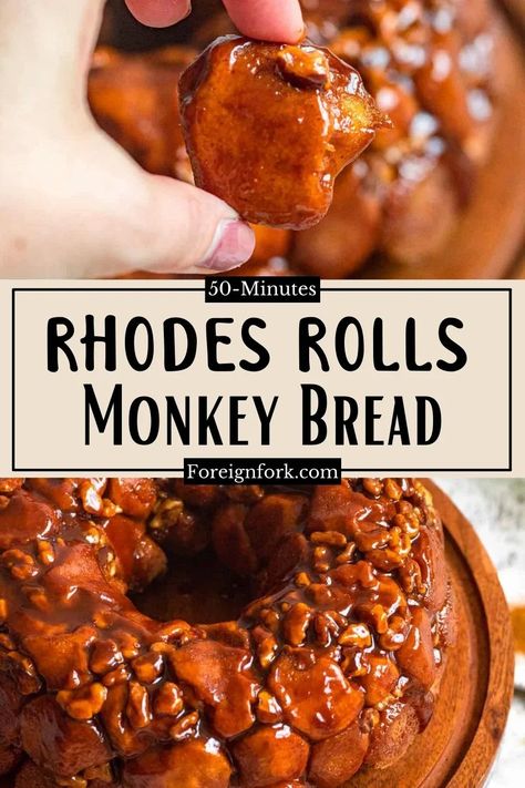 Sticky sweet Monkey Bread is a treat everyone enjoys, and this recipe using Rhodes Rolls makes baking this delicious dish easy and quick. With only 6 ingredients, this is the perfect treat to prepare for an extra sweet breakfast or afternoon snack! Monkey Bread With Frozen Dinner Rolls, Rhodes Monkey Bread, Rhodes Rolls Monkey Bread, Rhodes Bread Dough, Monkey Breads, Rhodes Bread, Sweet Monkey, Rhodes Rolls, Frozen Dinner Rolls