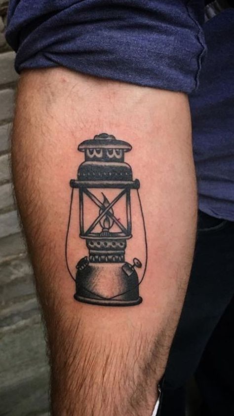 Lantern tattoo Artist - Pike Tattoos  Grand Rapids, MI Camping Lantern Tattoo Design, Coleman Lantern Tattoo, Antique Lantern Tattoo, Camping Lantern Tattoo, Lantern Tattoo Traditional, Lantern Tattoo Vintage, Lantern Tattoo Ideas, Matt Pike, Lantern Tattoo Design