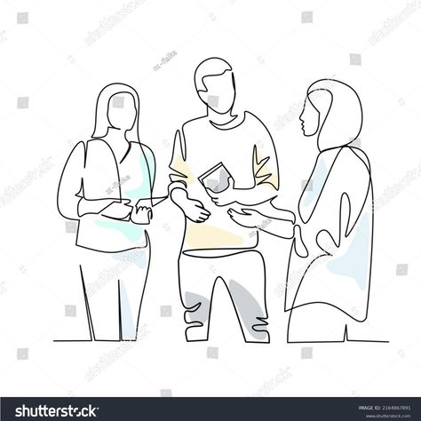 People Talking To Each Other Drawing, People Talking Drawing, People Talking To Each Other, Talking Drawing, Vector Illustration People, Illustration Of People, Line Art Style, Illustration People, Corporate Women