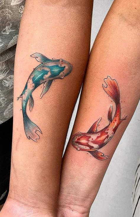 Koi fish couple tattoo © tattoo artist HΔMSTTER 💕🐠💕🐠💕🐠💕🐠💕 Koi Fish Couple Tattoo Design, Couples Koi Fish Tattoos, Koi Couple Tattoo, Koi Fish Couple Tattoo, Koi Carp Tattoo Design, Couple Tattoo Idea, Fish Couple Tattoo, Cool Couple Tattoos, Two Koi Fish Tattoo