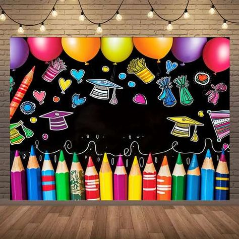 Christmas Classroom Door, Graduation Party Banners, Party Backdrops, Graduation Backdrop, Back To School Party, Preschool Graduation, School Banner, Color Crayons, Graduation Theme