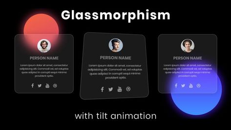 Profile Card Design with Glassmorphism Effect | Tilt Animation #webdevelopment #css #html #javascript Javascript Animation Website, Glass Effect Web Design, Glass Website Design, Css Card Design, Glass Morphism Website, Web Card Design, Glassmorphism Web Design, Website Card Design, Profile Card Design