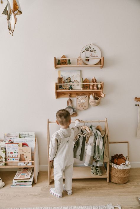 Baby Clothing Rack with Shelves, Toddler Nursery Furniture, Wooden Montessori Wardrobe, Kids' Furniture, Girls' or Boys Room, Children's Gift Book Wall Storage, Clothing Rack With Shelves, Shelf On The Wall, Montessori Wardrobe, Nursery Wall Shelf, Baby Store Display, Kids Shelf, Book Ledge, Montessori Shelf