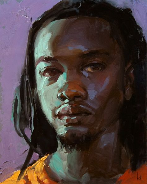 Seconds - Painting Demo | John Larriva on Patreon How To Paint Dark Skin, Green And Purple Painting, Black Portrait Painting, Painting Black Skin, Black Man Painting, John Larriva, People Paintings, Human Painting, Painting Portraits